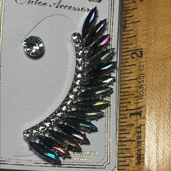 Chloe + Isabel Silver Tone Iridescent Crystal Ear Cuff & CZ Post - Picture 5 of 7